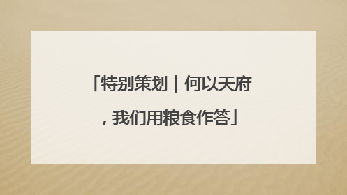 特别策划｜何以天府，我们用粮食作答
